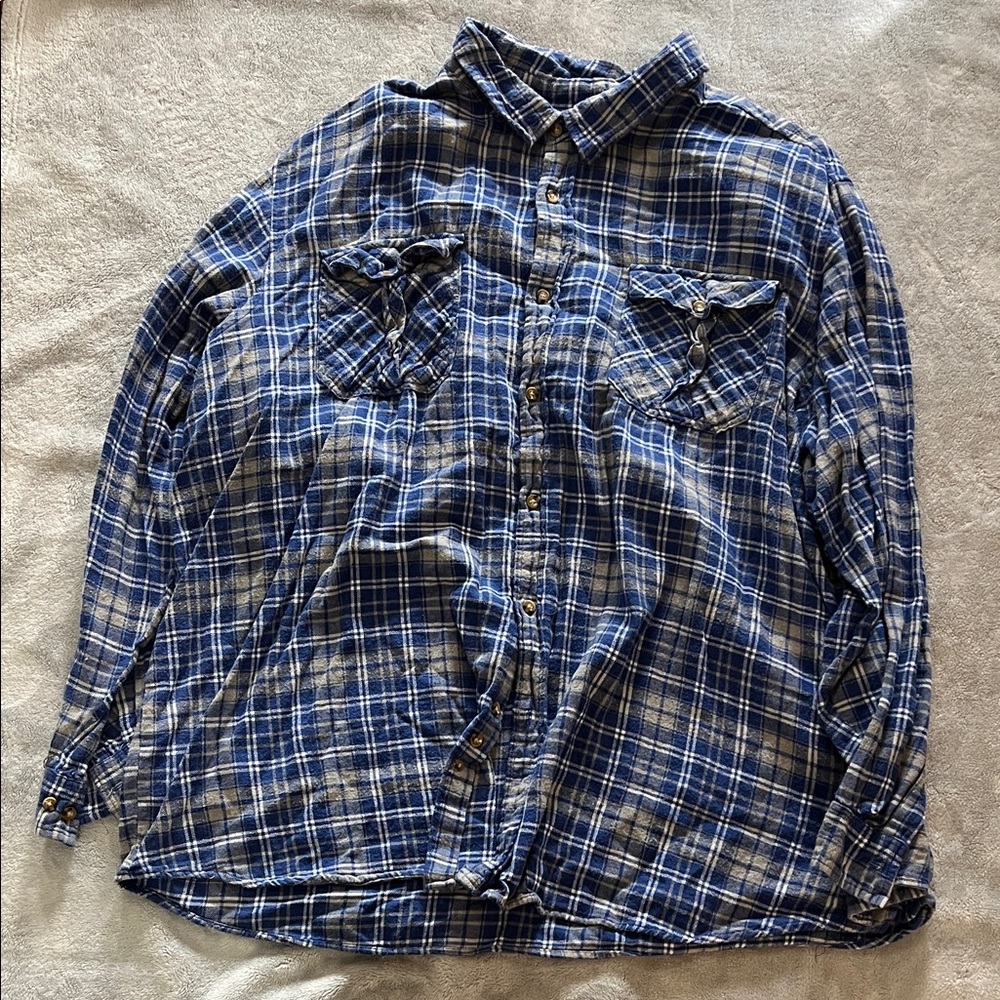 Casual Blue Plaid Button-Down Shirt